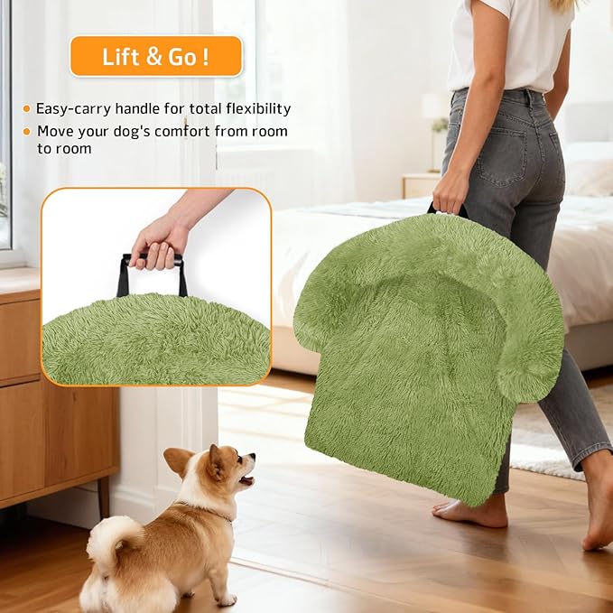 GGIB Calming Dog Bed Fluffy Plush Dog Mat for Furniture Protector with Removable Washable Cover for Large Medium Small Dogs and Cats (Large, Grass Green)