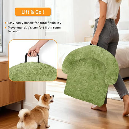 GGIB Calming Dog Bed Fluffy Plush Dog Mat for Furniture Protector with Removable Washable Cover for Large Medium Small Dogs and Cats (Large, Grass Green)