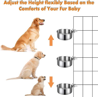Dog Crate Water Bowl, 2 pcs Stainless Steel Large Dog Bowls 40oz & 60oz, Durable Anti-Spill Pet Metal Bowls for Cage Kennel Crate, Hanging Water/Food Bowl for Medium & Large Dogs