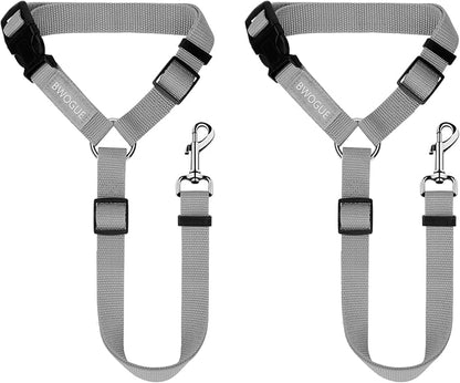 BWOGUE 2 Packs Dog Cat Safety Seat Belt Strap Car Headrest Restraint Adjustable Nylon Fabric Dog Restraints Vehicle Seatbelts Harness Grey