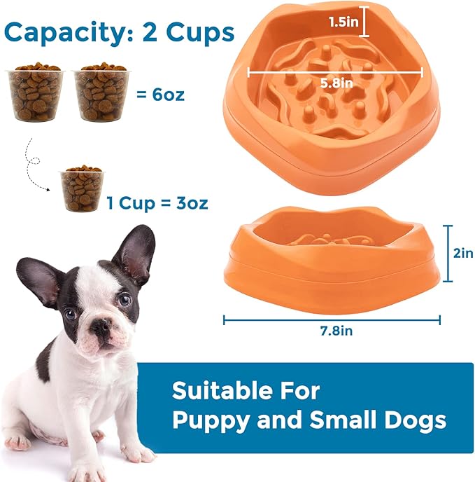 VANNON Slow Feeder Dog Bowls Non Slip Puppy Bowl Durable Dog Puzzle Feeder Bloat Stop Food Bowls for Puppy and Small Dogs, BPA Free, 2 Cups, Orange