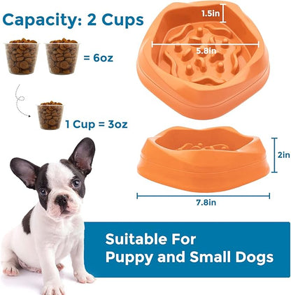 VANNON Slow Feeder Dog Bowls Non Slip Puppy Bowl Durable Dog Puzzle Feeder Bloat Stop Food Bowls for Puppy and Small Dogs, BPA Free, 2 Cups, Orange