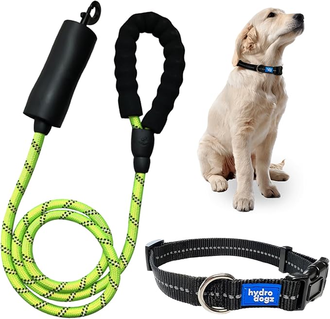 Reflective Padded Floating Leash and Collar Set Bundle Combo, Adjustable Comfortable Durable Collars for Small Medium Large Dogs (1" Collar w/Leash)