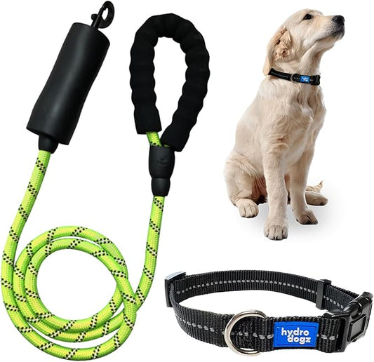 Reflective Padded Floating Leash and Collar Set Bundle Combo, Adjustable Comfortable Durable Collars for Small Medium Large Dogs (1" Collar w/Leash)