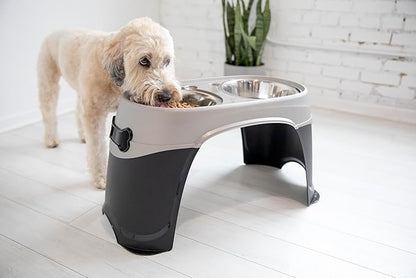 Petmate Easy Reach Pet Diner Elevated Dog Bowls 2 Sizes 2 Polished Colors, Black/Pearl Tan, Large (23479), Made in USA