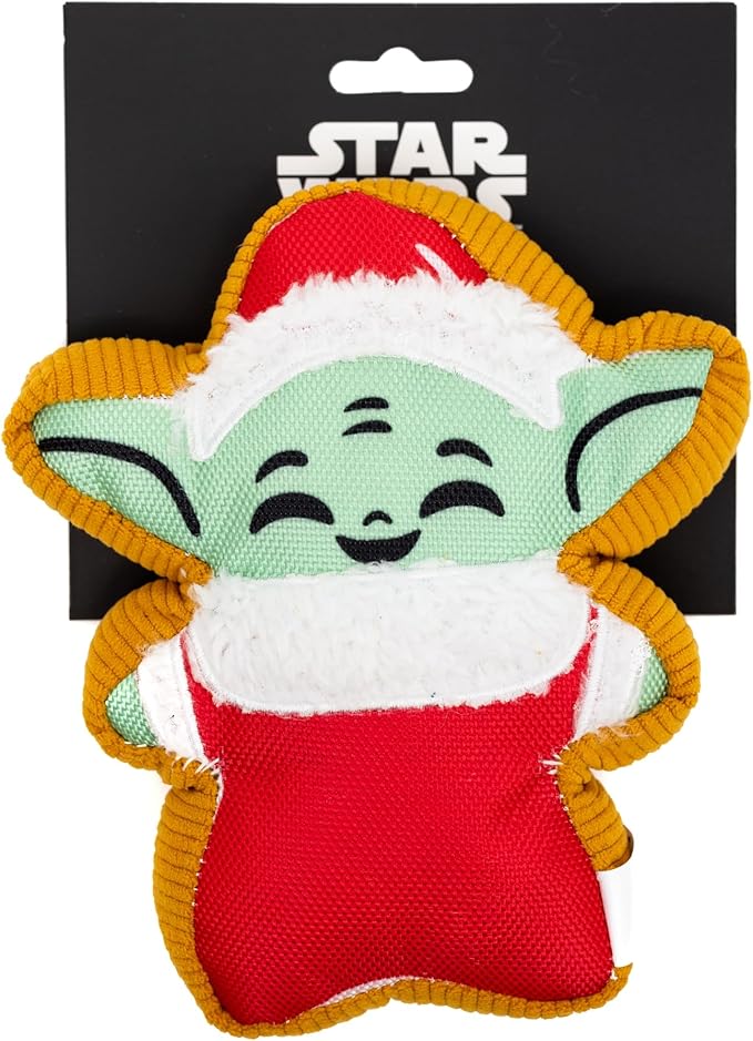 Star Wars Squeaky Plush Dog Toy for Large, Medium & Small Dogs, Holiday Grogu Santa Cookie Replica
