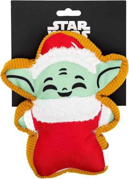 Star Wars Squeaky Plush Dog Toy for Large, Medium & Small Dogs, Holiday Grogu Santa Cookie Replica