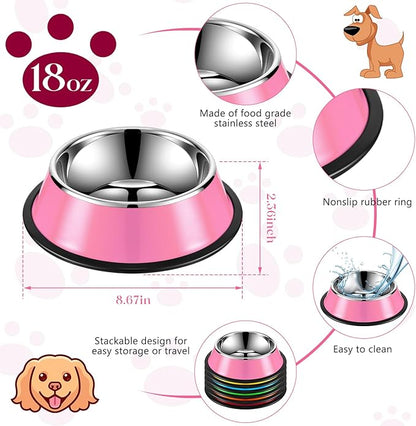 Roshtia 6 Pcs 18 oz Stainless Steel Dog Bowl, Dog Food Water Bowl with Anti Skid Silicone Base Stackable Dishwasher Safe Pet Puppy Dishes for Medium Large Dogs Cat Multipet Families