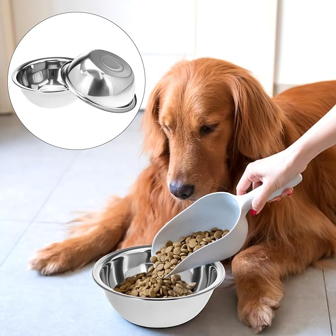 QWORK Stainless Steel Pet Feed Bowls, Set of 4 Metal Dog and Cat Bowl, 8 Inch Diameter, 47oz Capacity for Large Medium Small Dog