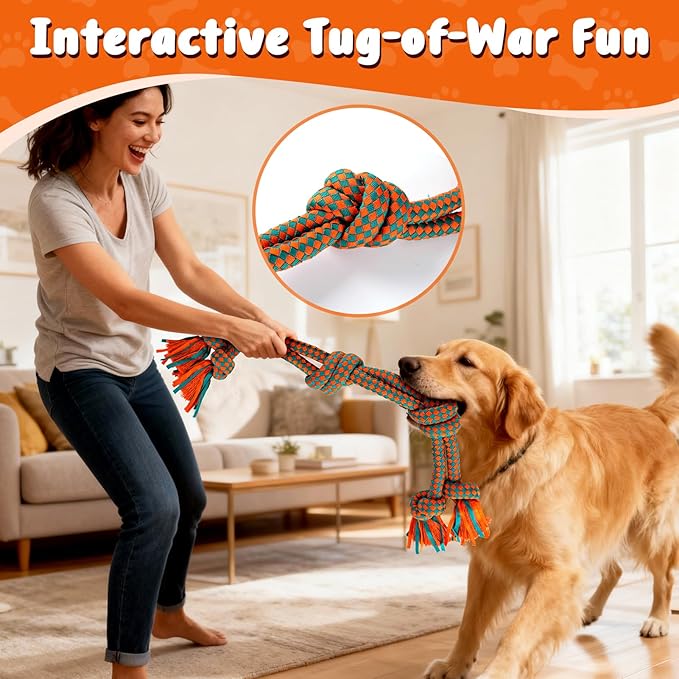Interactive Dog Rope Toy for Large & Medium Dogs – Durable Tug of War Toy for Training, Boredom Relief & Teeth Cleaning, Safe Cotton Chew Toy for Daily Play (Small)