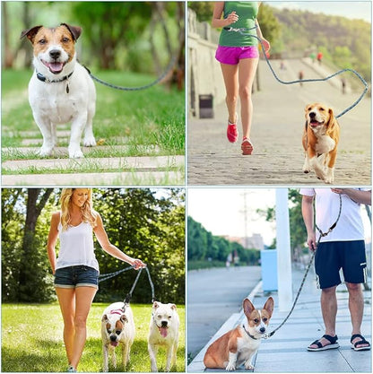 Pawstrip Hands Free Dog Leash - Multifunctional Reflective Waist Leash for Running, Walking, Training - Adjustable Crossbody Nylon Double Leashes for Small Medium Large Dogs (Gray)