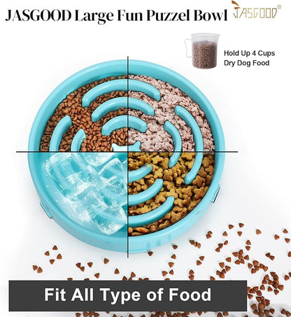 JASGOOD Sky Blue Large Slow Feeder Dog Puzzle Bowl - Slower Feeder, Anti-Choking, Interactive, Bloat Stop, Pet Slow Eating (Pack of 2)