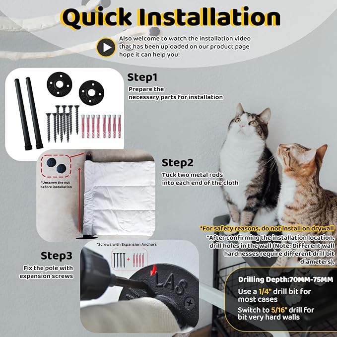 Cat Hammock Wall Mounted, 22.44 x 13.78 inch Wall Mounted Cat Shelves, Metal Brackets Beds for Sleeping, Playing, Climbing & Resting Stabilized Wall Furniture (Soft & Warm Fabric)