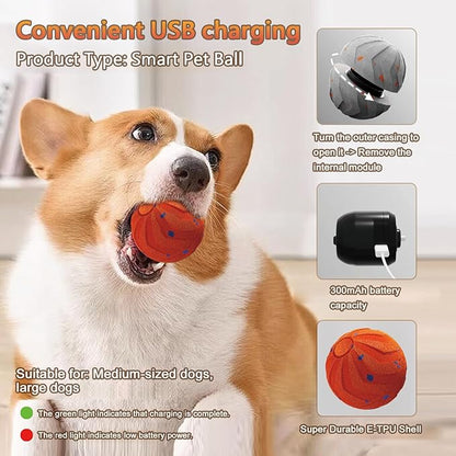 Smart Interactive Dog Toy, Automatic Moving, Bouncing and Rotating, E-TPU Material, IPX7 Waterproof Rating, Active Rolling Ball for Medium and Large Dogs-Orange