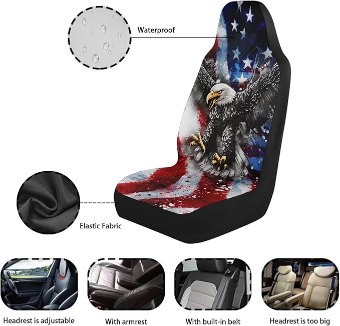 Eagle Flag Car Seat Covers Breathable Front Seat Cover Anti-Slip Back Fabric Waterproof Car Seat Cover Easy to Install Universal for Cars Truck SUV Van
