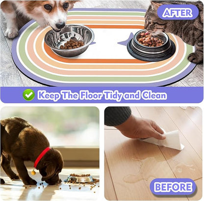 Cat Food Mat Small - 20''x12'' Absorbent Cat Feeding Mat, Pet Water Mats Protect Floor, No Stains Quick Dry Pet Placemats for Food and Water Bowl, Non-Slip Base Cats Bowl Mats for Messy Drinkers