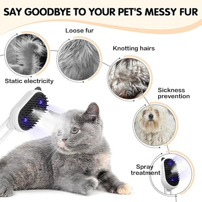 Cat Steam Brush, 3-in-1 Steamy Cat Brush for Shedding and Grooming, Pet Misting Brushs for Indoor Cats and Dogs, Rechargeable Cats Hair Brushs with Soft Silicone Bristles for Massaging, White