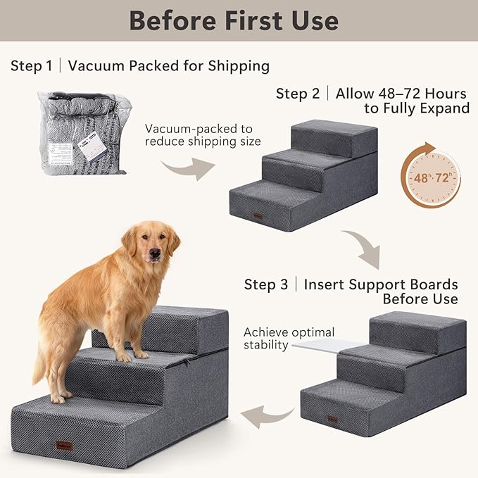 Dog Stairs for Large Dogs 18" H, Extra Wide Dog Steps for High Beds & Couches, 20" Wide Deep Steps, Non-Slip Dogs Ramp, 3-Step Pet Stairs, Grey