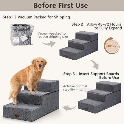 Dog Stairs for Large Dogs 18" H, Extra Wide Dog Steps for High Beds & Couches, 20" Wide Deep Steps, Non-Slip Dogs Ramp, 3-Step Pet Stairs, Grey