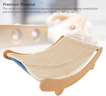 Cat Hammock Chair, Scratch Wooden Cat Lounger with Sisal Scratcher, Cat Rest Bed for Home Furniture Protector, Comfortable Cat Scratching Board Lounge (L)