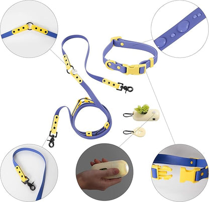 WLK1004C-5SET Luna Small 8FT Adjustable 6-in-1 Waterproof Hands-Free Leash and Collar with LED Flashlight, Bag Dispenser, and Poop Bag Holder, Curaçao
