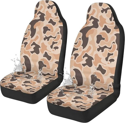Car Seat Covers 2 Pcs Stretch Polyester Fabric Cover Waterproof Duck Hunter Camouflage Front Seat Cover Anti Slip Universal Size Fit for Most Cars SUVs Trucks Vans