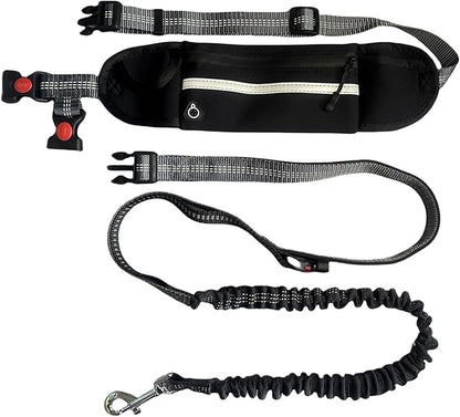 FJ Four Joys Hands Free Dog Leash with Zipper Pouch, Waist Leash for Dog Walking with Shock Absorbing Bungee for Walking, Jogging and Running (Black)