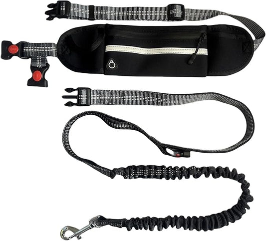 FJ Four Joys Hands Free Dog Leash with Zipper Pouch, Waist Leash for Dog Walking with Shock Absorbing Bungee for Walking, Jogging and Running (Black)
