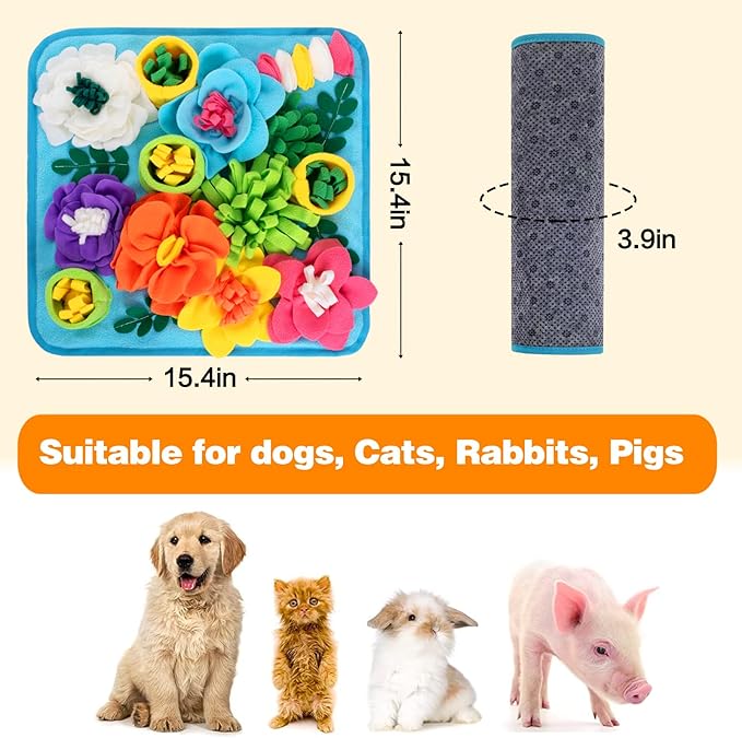 Snuffle Mat for Dogs, Sniff Mat Slow Feeding Mat for Small Pets Cats, Rabbits - Help Stress Relief and Training - Stimulate Your Pet's Foraging Skills! (Sky Blue)