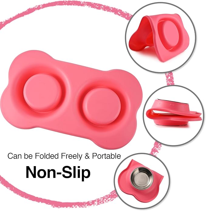 Dog Bowls 2 Stainless Steel Bowl for Pet Water and Food Feeder with Non Spill Skid Resistant Silicone Mat for Pets Puppy Small Medium Cats Dogs