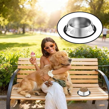 10 Pcs Stainless Steel Dog Bowl Pet Feeding Bowl with Rubber Base Non-Slip Pet Dishes Metal Dog Bowls Pet Food and Water Bowls for Small Medium Animals Kitten Rabbit (10.1 oz)