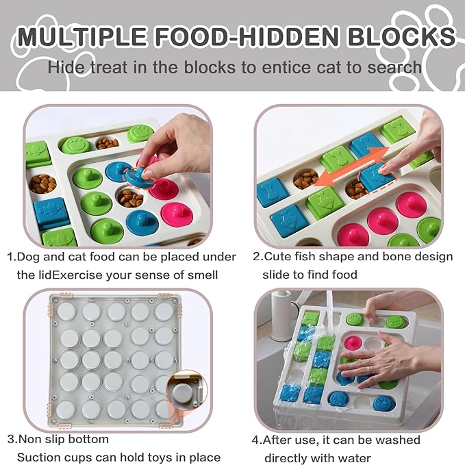 Cat Puzzle Feeder ，Cat Puzzle Toy ，Interactive Slow Feeder Kitten Toys ，Maze Hidden Food Pet Feeder，Toys for Bored Indoor Adult Cats