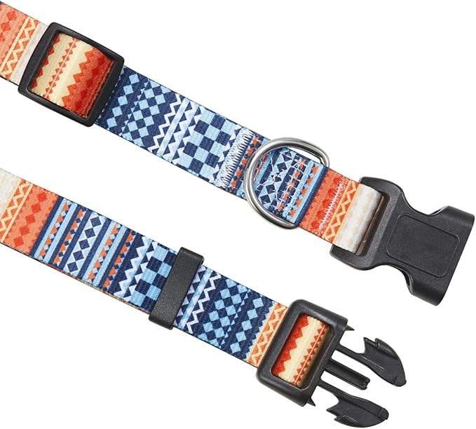 Dog Collar with Bohemia Floral Tribal Geometric Patterns - Soft Ethnic Style Collar Adjustable for Small Medium Large Dogs(Bohemian Orange,S)