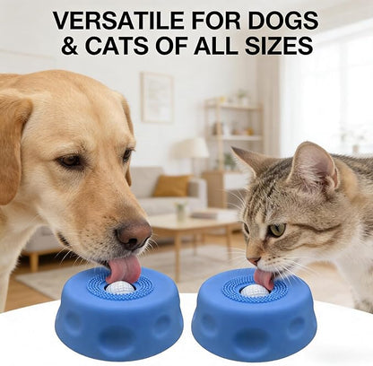 Dog Lick Bowl with Rolling Ball, 2026 Upgraded Slow Feeder Dog Bowls with Anti-Slip Base for Yogurt, Bone Broth, Water, Interactive Lick Toy for Large Medium Small Dogs (2PC Blue+Grey)