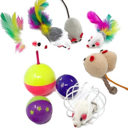 Youngever 24 Cat Toys Kitten Toys Assortments, 2 Way Tunnel, Cat Feather Teaser - Wand Interactive Feather Toy Fluffy Mouse, Crinkle Balls for Cat, Puppy, Kitty, Kitten