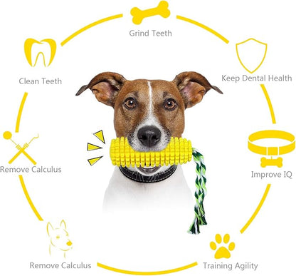 Sumind Dog Chew Toys for Aggressive Chewers Corn Dog Toy Indestructible Durable Rubber Squeaky Toothbrush Interactive Corn on the Cob Puppy Toy for Small Medium Large Breed