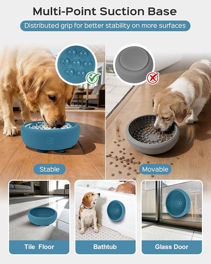 Dog Lick Bowl for Dogs, Lick Mat, Slow Feeder Lick Bowl with Strong Suction, BPA-Free Silicone, Freeze Licking Bowl for Anxiety Relief, Enrichment & Distraction, Dishwasher Safe (Blue, S)