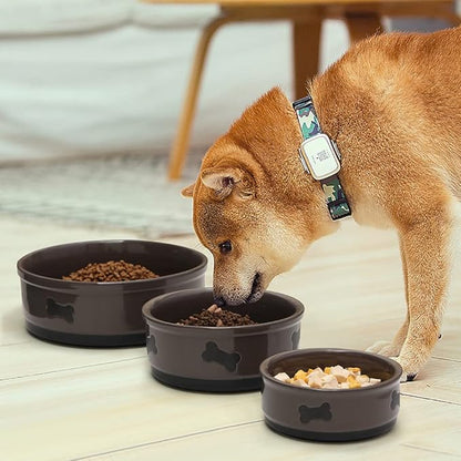 Sweejar Ceramic Dog Bowls with Bone Pattern, Dog Food Dish for Large Dogs, Porcelain Pet Bowl for Water 70 Fl Oz (Brown)