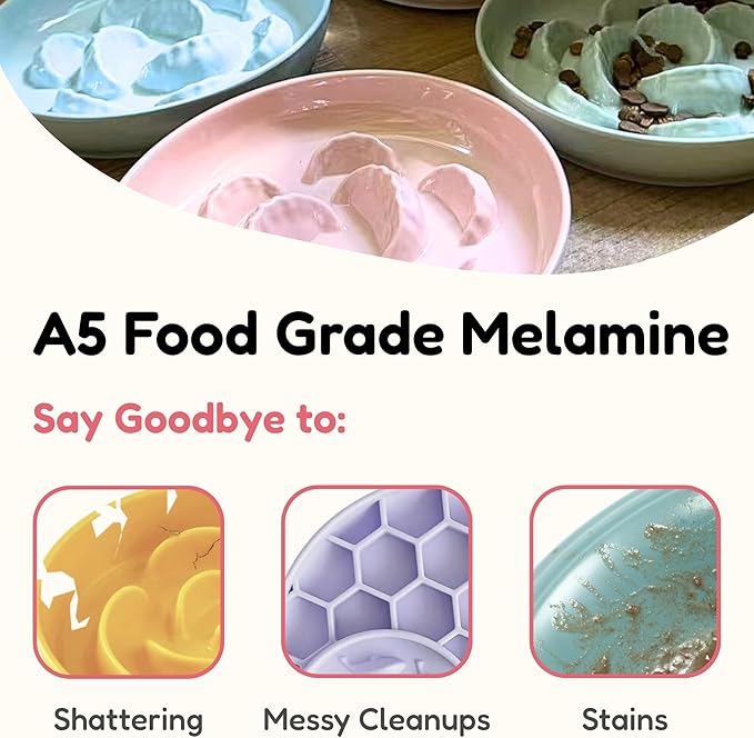2 Pcs Cat Slow Feeder Bowl Set - Unbreakable Melamine Puzzle cat Bowl for Slow Eating - Cat Dish for Wet & Dry Food- Whisker Friendly & Dishwasher Safe & Non Slip Design (Pink + Green)