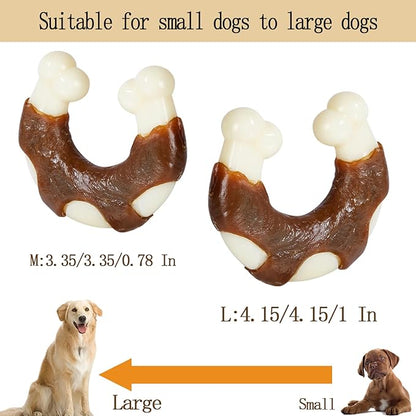 Dog Bones Chew Toys for Aggressive Chewers, 2 Pack Real Beef Flavor,Indestructible Dog Teething Chew Toys for Large/Medium/Small Breed,Tough Toy with Durable Nylon