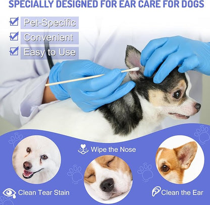 100PCS Large Cotton Swabs in Storage Box, 6 Inch Dog Ear Swabs with Bamboo Handle for Dogs - Soft Cotton, Gentle and Lint-Free, Specially Designed for Dogs, (Large)