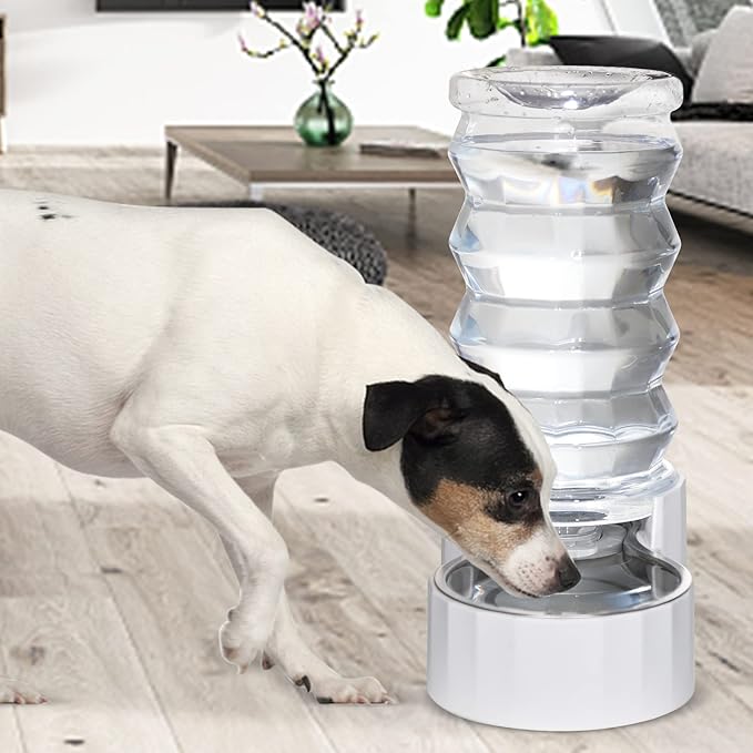 RIZZARI Gravity Dog Water Dispenser:Ion Exchange System with Activated Carbon- Helps Prevent Urinary Stones - Removes Odors -Softens Water- 8L Large Auto-Refill Stainless Steel Pet Water Waterer