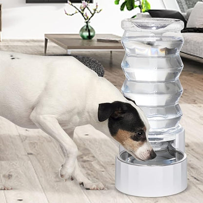 RIZZARI Gravity Dog Water Dispenser:Ion Exchange System with Activated Carbon- Helps Prevent Urinary Stones - Removes Odors -Softens Water- 8L Large Auto-Refill Stainless Steel Pet Water Waterer