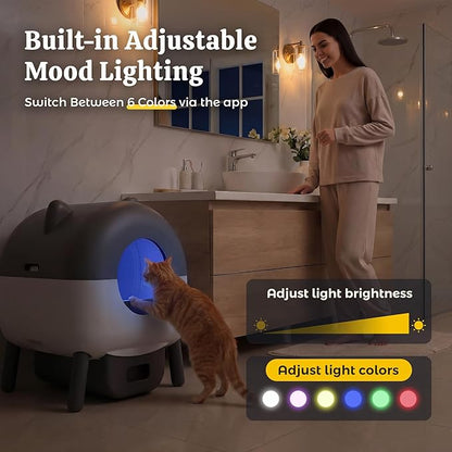 WARCAT Automatic Self-Cleaning Cat Litter Box, Two-Tone Color Design, Large Capacity Smart Litter Box with APP Control & Safety Sensors, Includes 1 Roll Garbage Bags (Grey)