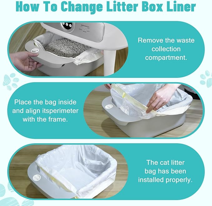 Litter Bags for Automatic Cat Litter Box, Replacement Extra Large Self-Cleaning Cat Litter Box Liners, 4 Rolls Drawstring Trash Bags for Robot, Waste Bag of 24.4×11 Inches（80 Counts/4 Packs）