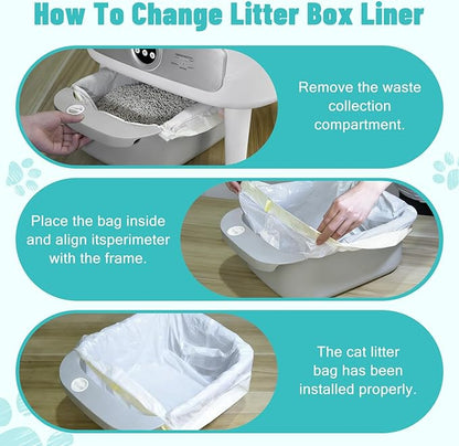 Litter Bags for Automatic Cat Litter Box, Replacement Extra Large Self-Cleaning Cat Litter Box Liners, 4 Rolls Drawstring Trash Bags for Robot, Waste Bag of 24.4×11 Inches（80 Counts/4 Packs）