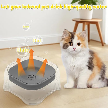 Splash-Proof Cat & Dog Water Bowl 2L Anti-Spill Design Reduces Refill Frequency Splash-Resistant Bowl Keeps Surroundings Clean Slow-Drink Bowl Designed for Pets Who Splash Water- (Grey)