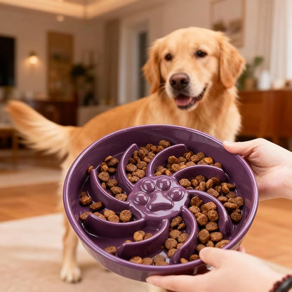 Ceramic Slow Feeder Dog Bowl, 1.5 Cup Dog Food or 20oz Water, Slow Eating Bowl for Small Breed, Maze Puzzle Feeder for Fast Eaters, Anti-Choking Stop Bloat, Non-Slip BPA Free (Purple)