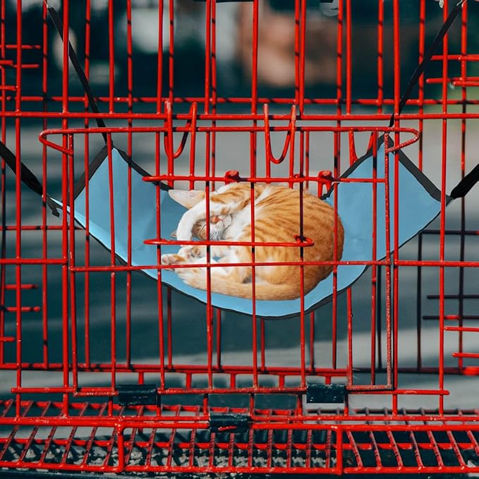 Cat Hammock for Cage Hanging ，Summer Breathable Coolness Oxford Cat Hammock Bed，with Straps and Metal Hooks Bed for Cats Small Dogs Rabbits