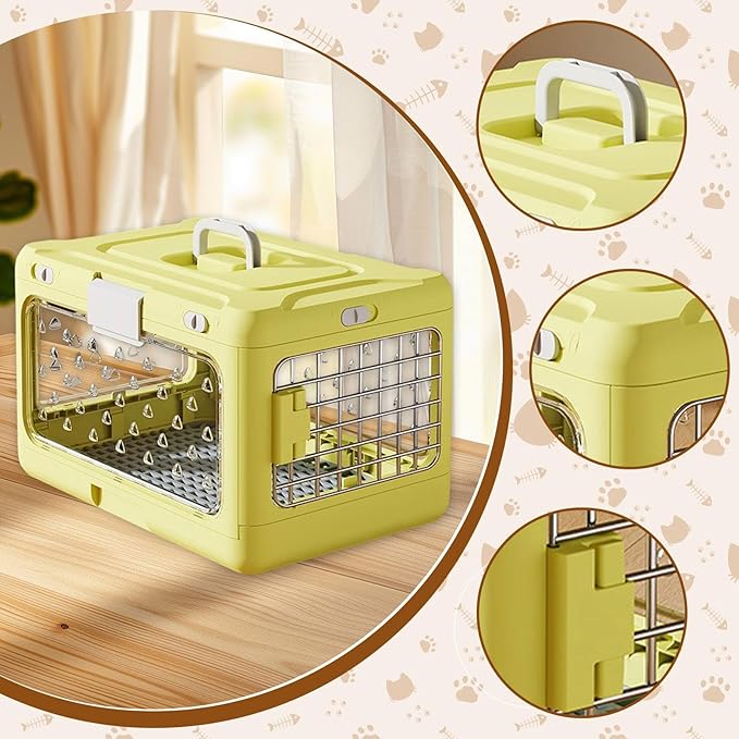 Folding Puppy Crate, Cat Travel Cage, Portable Dog Kennel, Pet Carrier for Small Dogs, Yellow